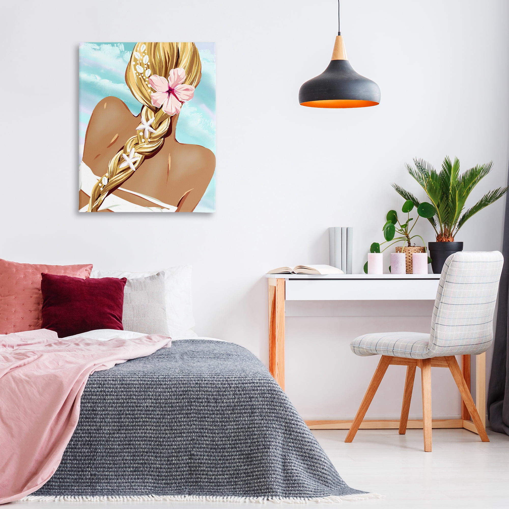 Stupell Industries Beachy Girl with Florals Novelty Painting Gallery Wrapped Canvas Art Print Wall Art, 30 x 40