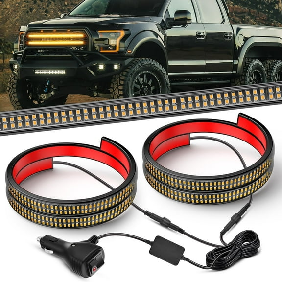 Nilight 2PCS 24 inch Truck Grill Strobe Lights Strip 384 LED Emergency Light Amber Flexible Side Flashing Warning Caution Safety Waterproof Lighting Kit for Trucks Tow