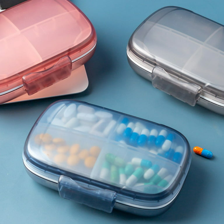 Compact Pill Box Organizer - Portable Waterproof Medicine Organizer and  Daily Pill Container with Removable 4 Compartment Divider - Durable ABS
