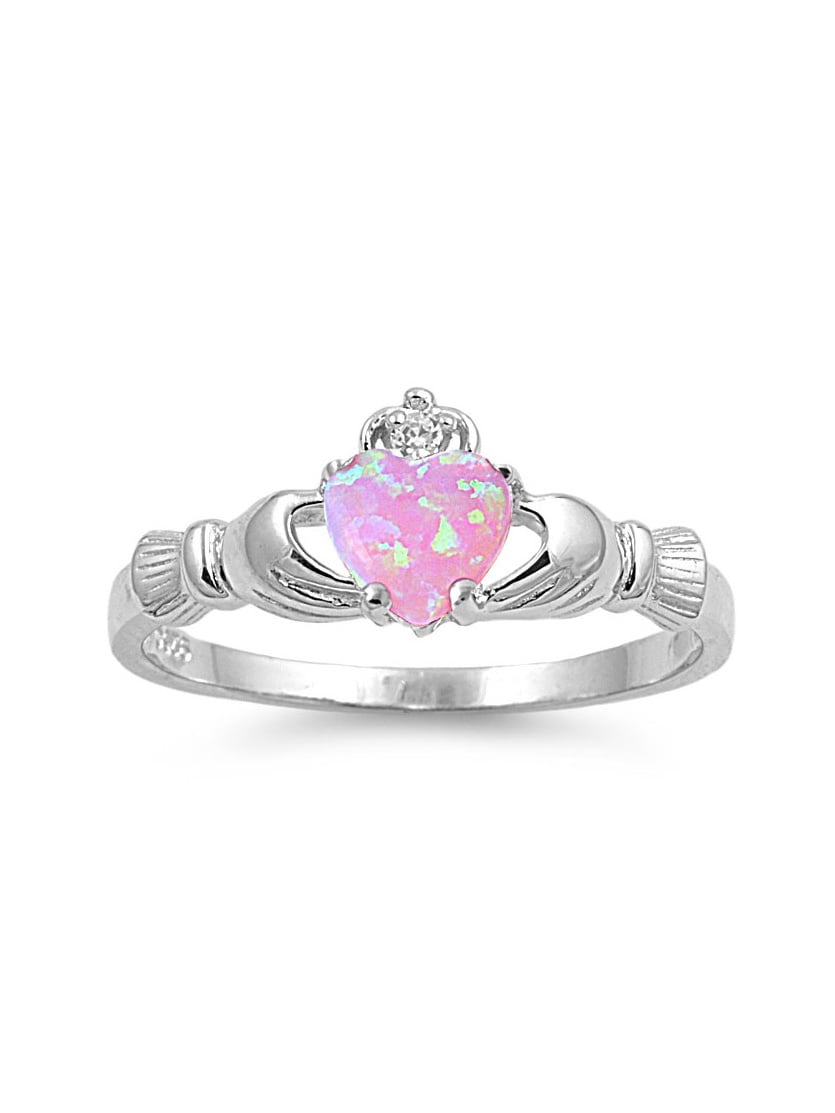 Claddagh Sterling Silver .925 Fashion Ring Pink CZ Sizes 5-10 