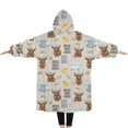 thumbnail image 2 of Oversized Wearable Blanket Hoodie,Beige Highland Cow Bathtub Flower Pattern Sherpa Blanket Hoodie with Super Pockets,Super Warm Fuzzy Pullover for Women & Men, 2 of 6