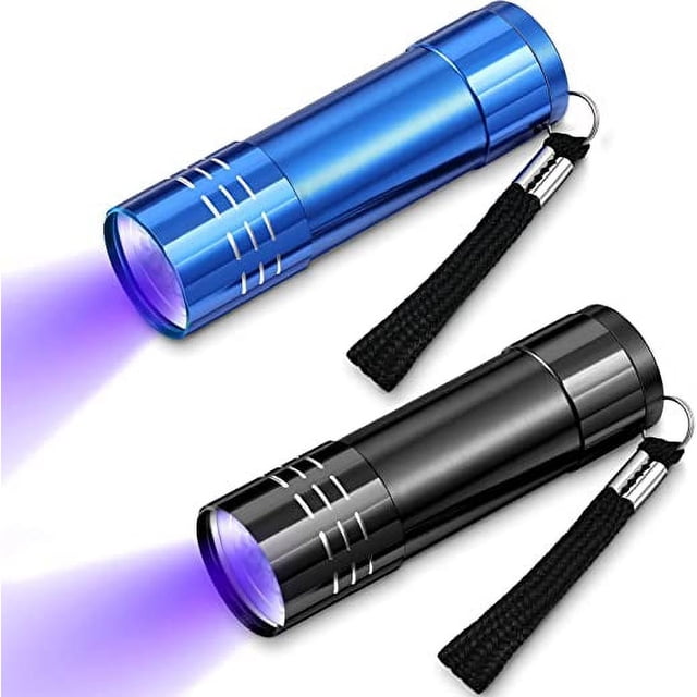 Linterna UV, 2 piezas, 9 LED, detector de luz negra (negro + azul), linterna de luz negra portátil de mano, mini linterna, detector de orina de mascotas para estaño seco