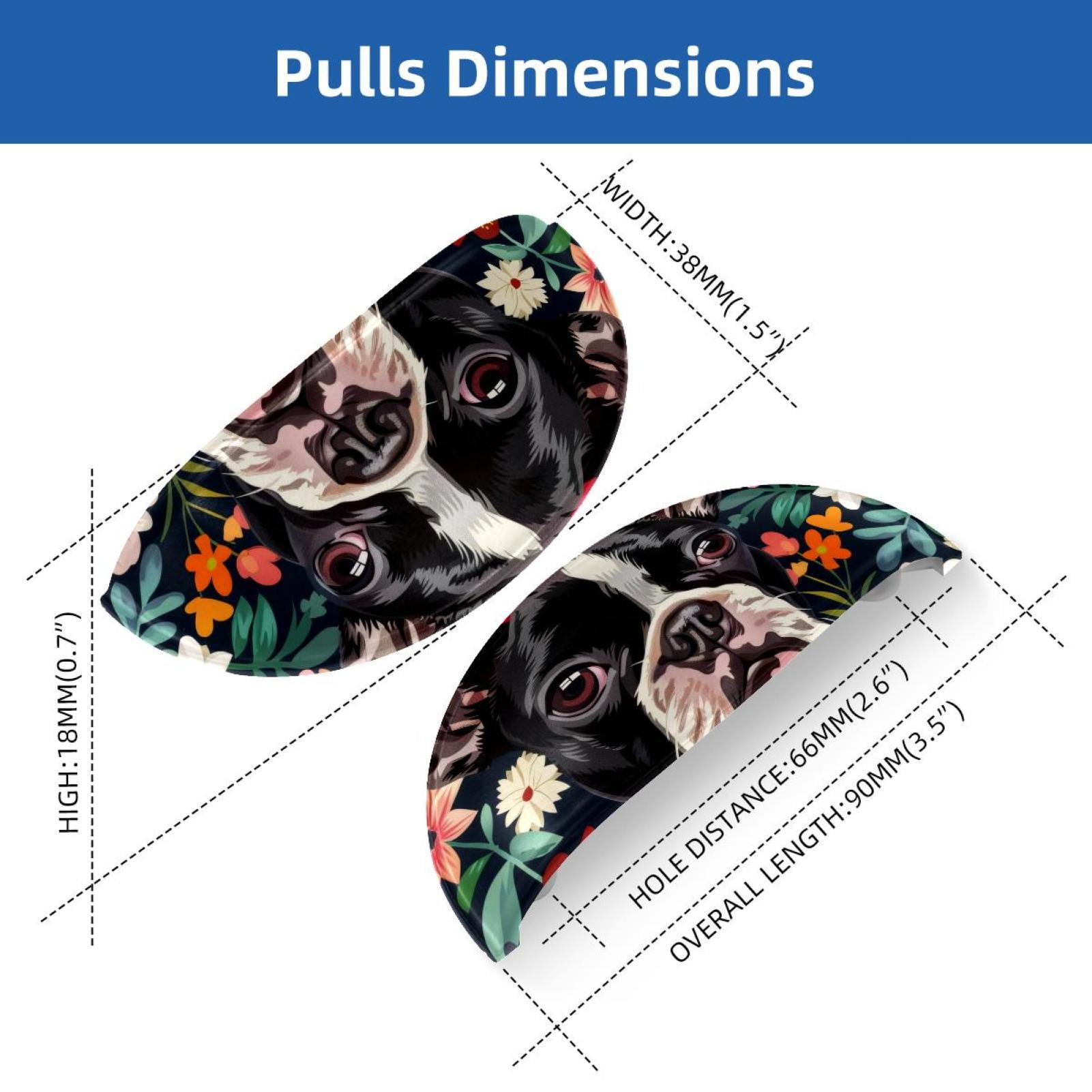 PhooArto 6 Pcs Cup Drawer Pulls, Flower Boston Terriers Pattern Shell Shape Handles Cabinet Knobs for Dresser Cupboard Closet Wardrobe with Screws