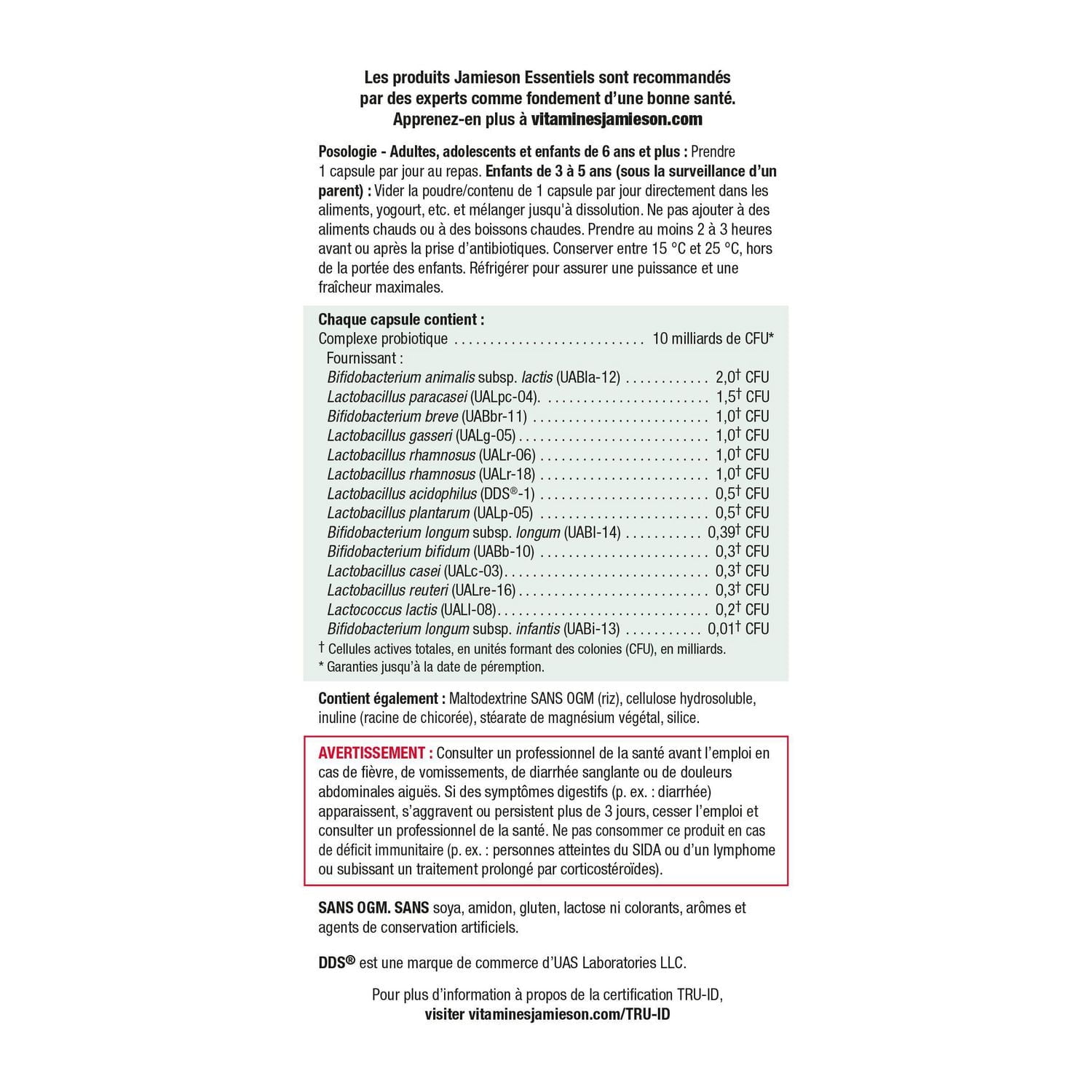 Jamieson Capsules Probiotique 10 Milliards 60 gélules