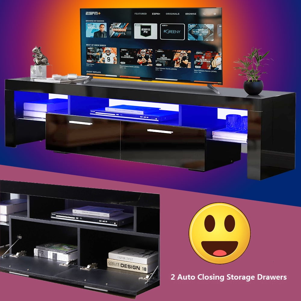 Tophomer 70in LED TV Stand, High Gloss Modern TV Base with 2