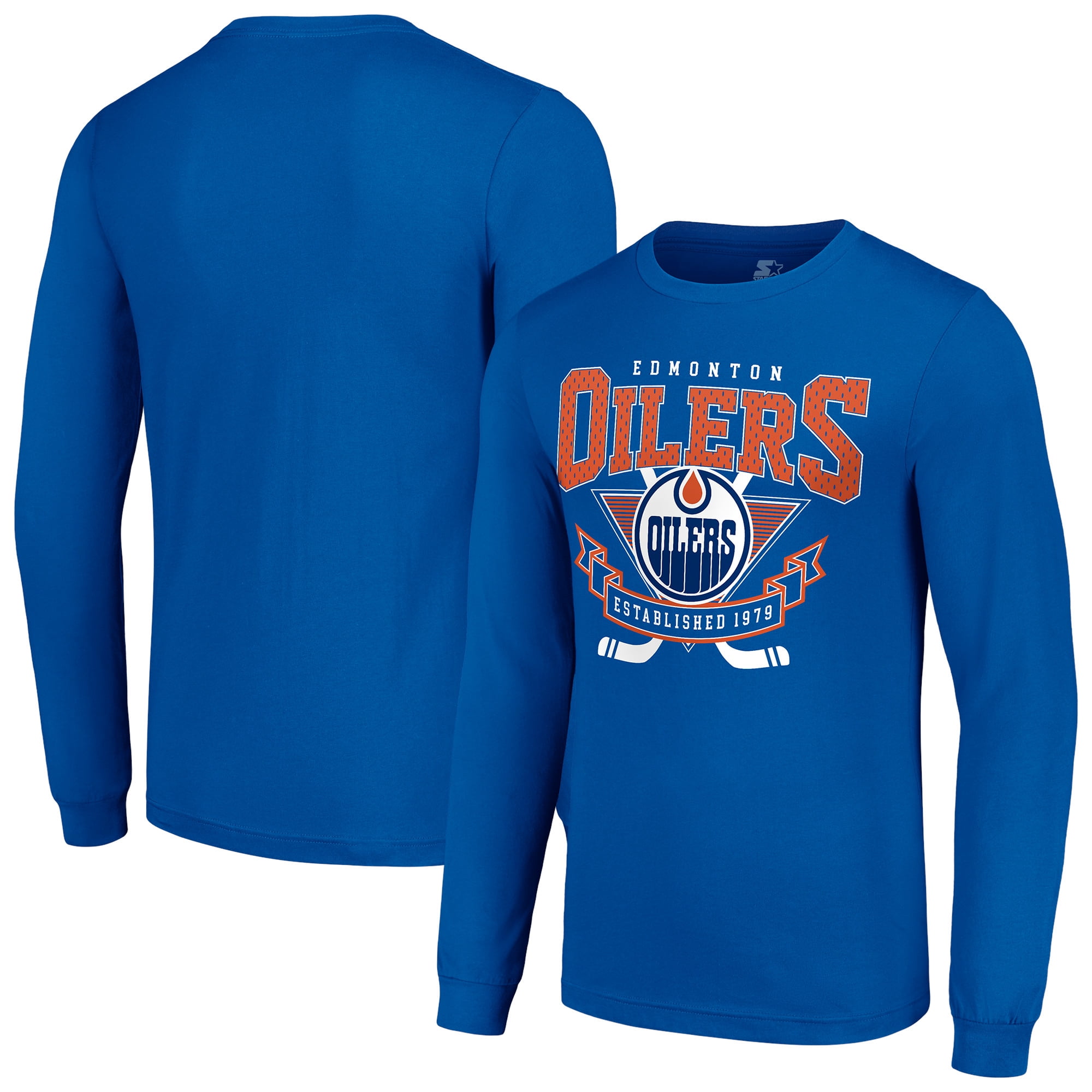 Men's Starter Royal Edmonton Oilers Team Logo Graphic Long Sleeve T-Shirt