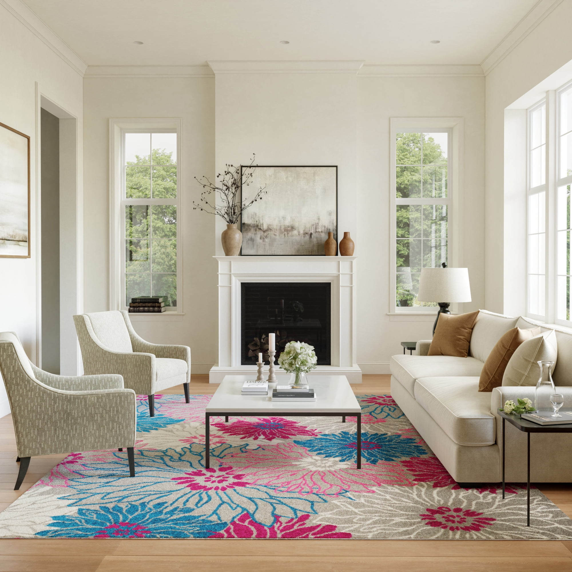 Nourison Passion Floral Grey Area Rug