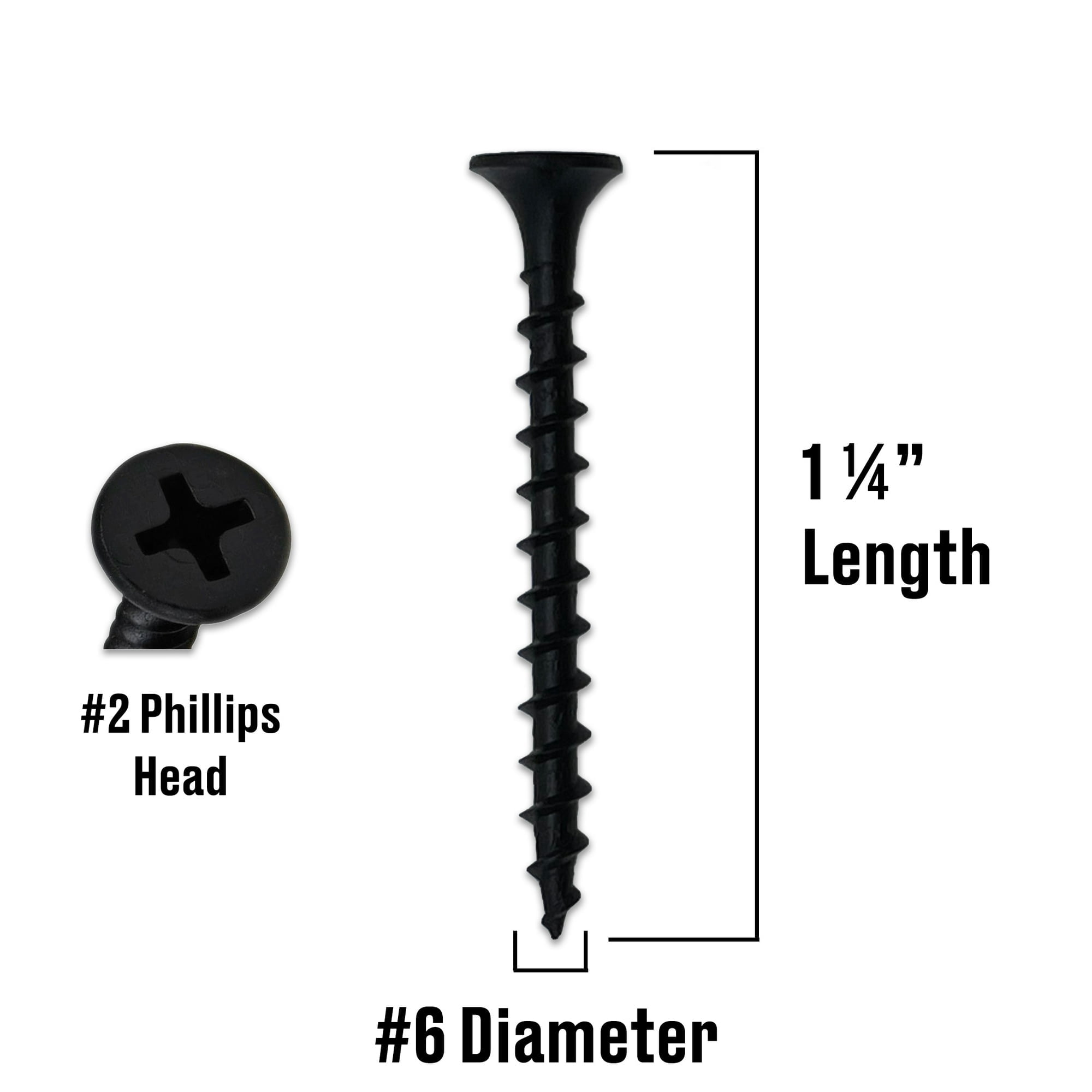 Fas-n-Tite Coarse Thread Drywall Screws, #6 x 1-1/4" Interior Screws, Phillips, 100 pack