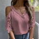 thumbnail image 2 of Top con escote en V y hombros descubiertos, top de verano para mujer con escote en V y ribete de encaje calado, top con hombros descubiertos, el mejor de su clase, 2 of 6
