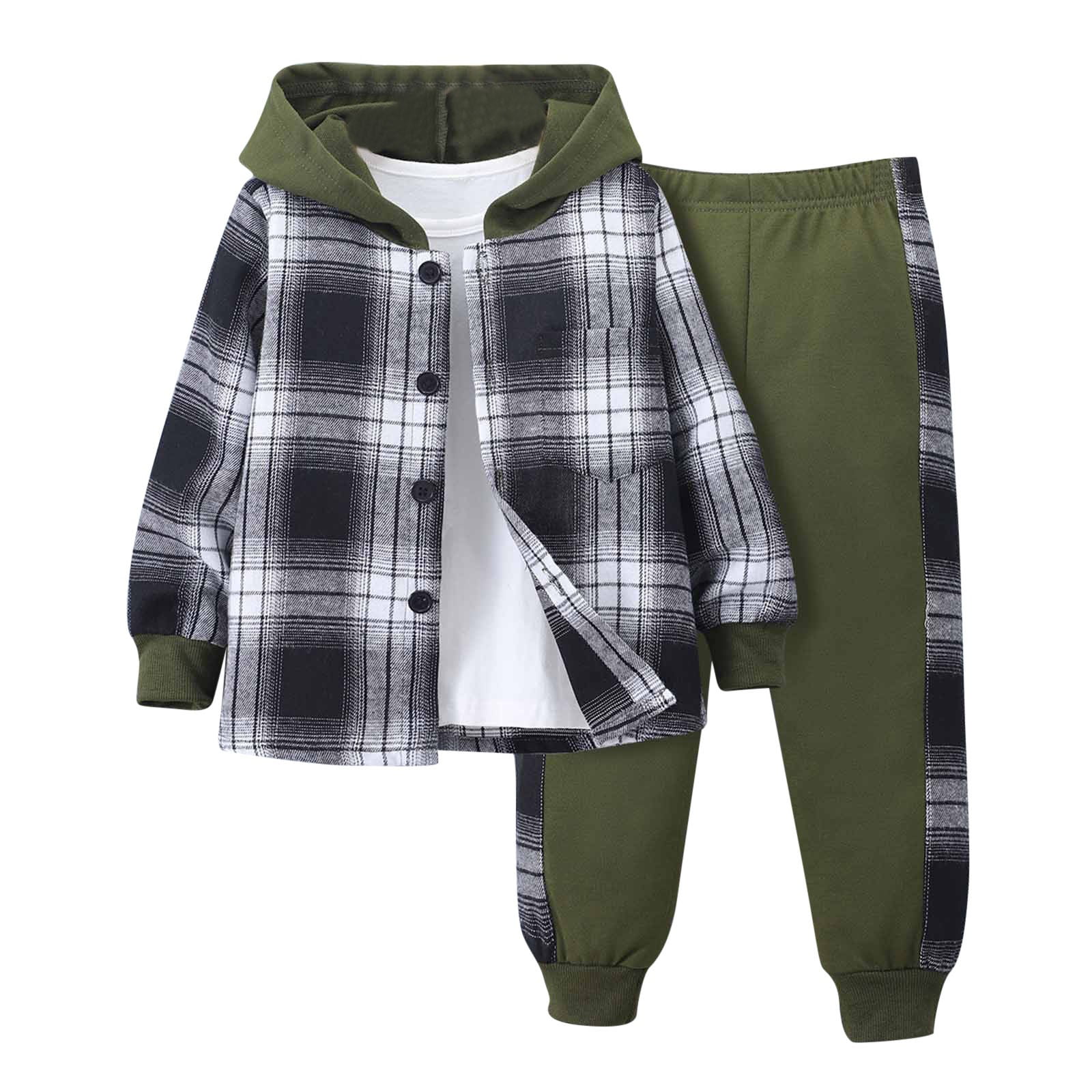Toddler Boy Clothes 2-7 Years Plaid Hoodie Sweatsuit Outfits Kids