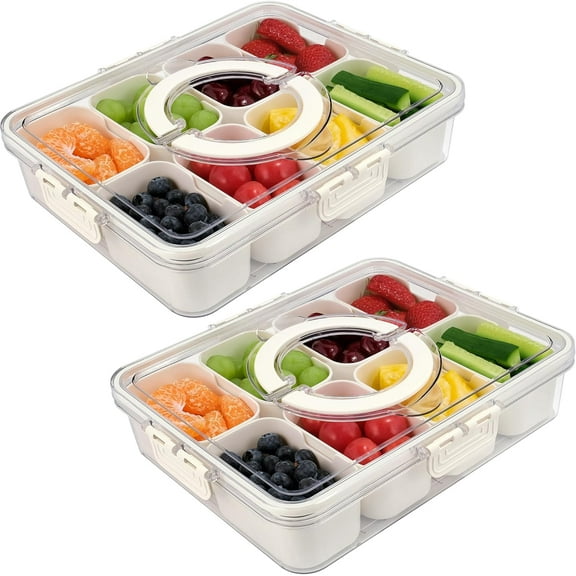Divided Serving Tray with Lid and Handle, Portable Snack Containers Snackle Box Snack Tray with Lid, Veggie Tray Charcuterie Boxes Fruit Tray Candy Organizer (8 Compartments)