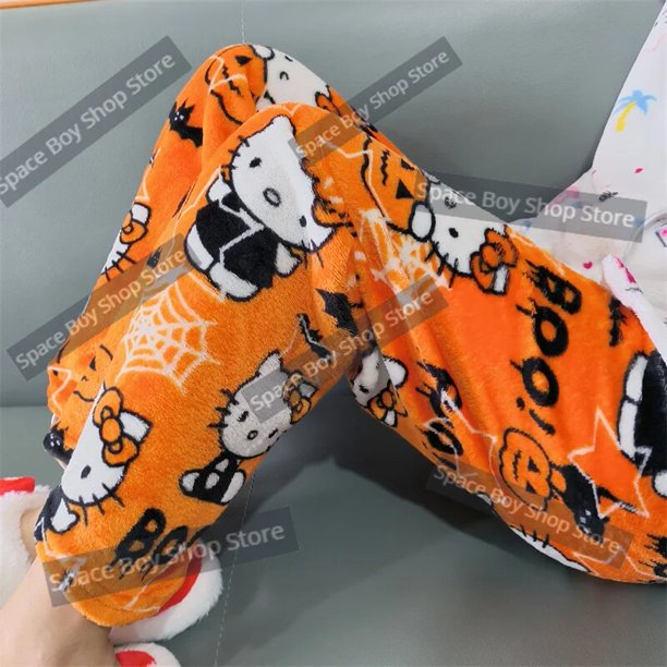 Pantalones de pijama de lana de Hello Kitty para mujer, calzas suaves de dibujos animados de Anime Sanrio de Navidad, pantalones casuales para el hogar, regalo de cumpleaños Kawaii