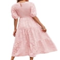thumbnail image 4 of Femmes Été Bouffée Manches Robe Smocked Floral en Vrac Fluide Robe Haute Taille Dentelle Floral Étagé Midi Robe Bleu Ciel XL, 4 of 5