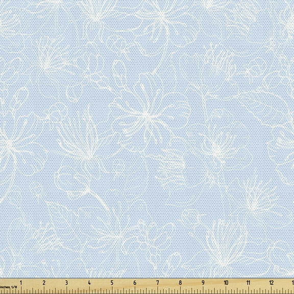 Ambesonne Floral Fabric by the Yard Upholstery, Repetitive Spring Flowers, 10 Yards, Soft Blue and White