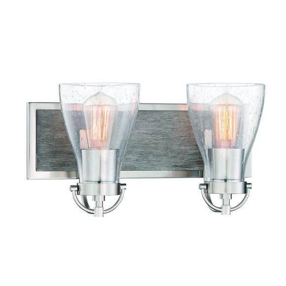 Minka Lavery 3342-098 Garrison Vanity Bath Lighting, 2-Light 120 Watts (9" H x 16" W), Brushed Nickel with Shale Wood