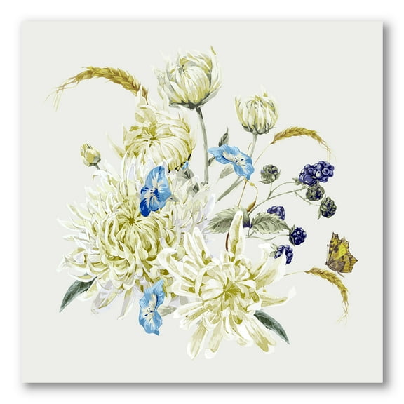 Designart ' Ancient Chrysanthemums With Bouquet II ' Traditional Canvas Wall Art Print