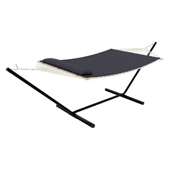 Double Hammock Hammock Stand 2-Person - 475lb Capacity, Dark Gray, Breathable Cotton Rope & Reversible Pad, Portable for Garden, Patio, Yard (1-Set)