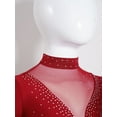 thumbnail image 5 of TiaoBug Kids Girls Figure Ice Skating Dress Long Sleeve Glittery Sheer Mesh Dance Competition Leotard Burgundy 14, 5 of 7