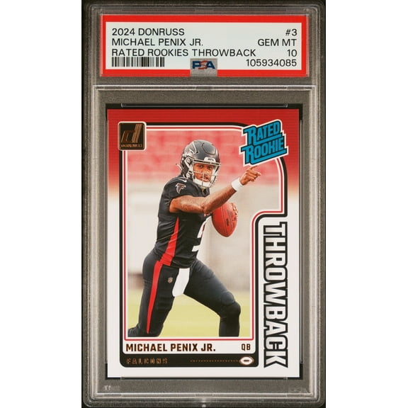 Graded 2024 Panini Donruss Michael Penix Jr #3 Rated Rookies Throwback Rookie RC Football Card PSA 10 Gem Mint