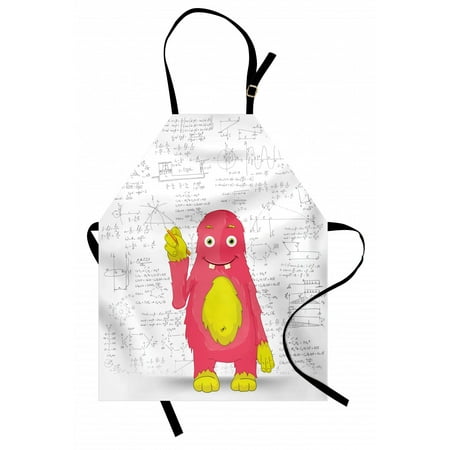 

Kids Apron Funny Smart Monster Doing Math on Wall Science Nerds Comic Illustration Pattern Unisex Kitchen Bib Apron with Adjustable Neck for Cooking Baking Gardening Pink Yellow White by Ambesonne