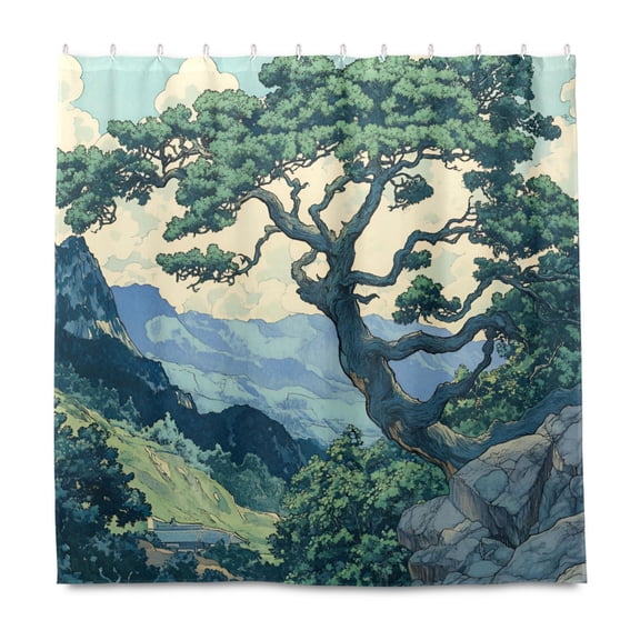 Yayeee Shower Curtain with Hooks 72"x72" Waterproof Fabric Bathroom Hanging Decor, Retro Tree