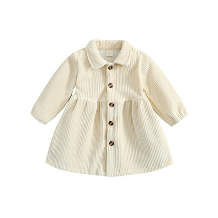 

Liliz Little Girl s Casual Dress Lapel Collar Long Sleeve Button-Down A-Line Corduroy Dresses