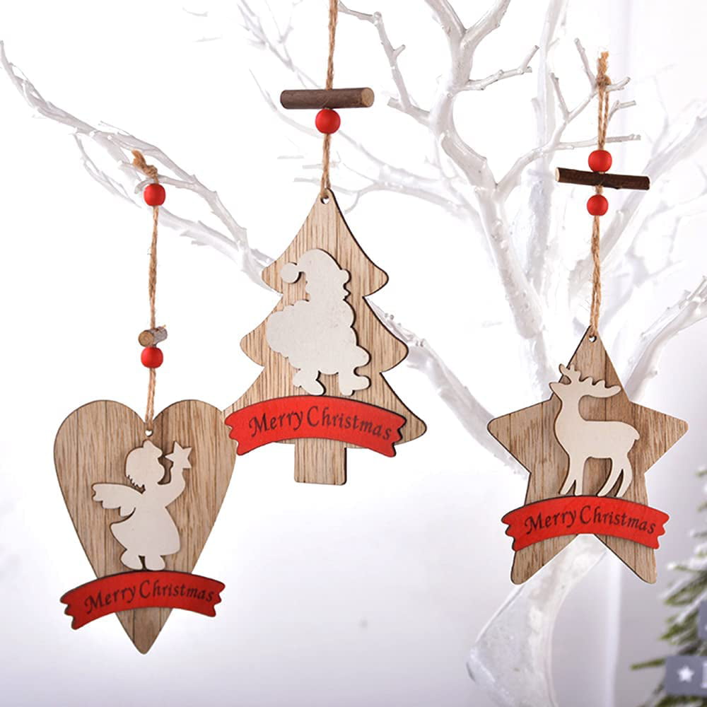 3Pcs Wooden Hanging Christmas Tree Santa Claus Ornament Xmas Party Home Decor 