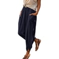 thumbnail image 3 of Breezora Women's Cotton Linen Harem Pants Summer Lightweight Elastic Waist Baggy Loose Fit Breathable Daily Trousers With Pockets, 3 of 9