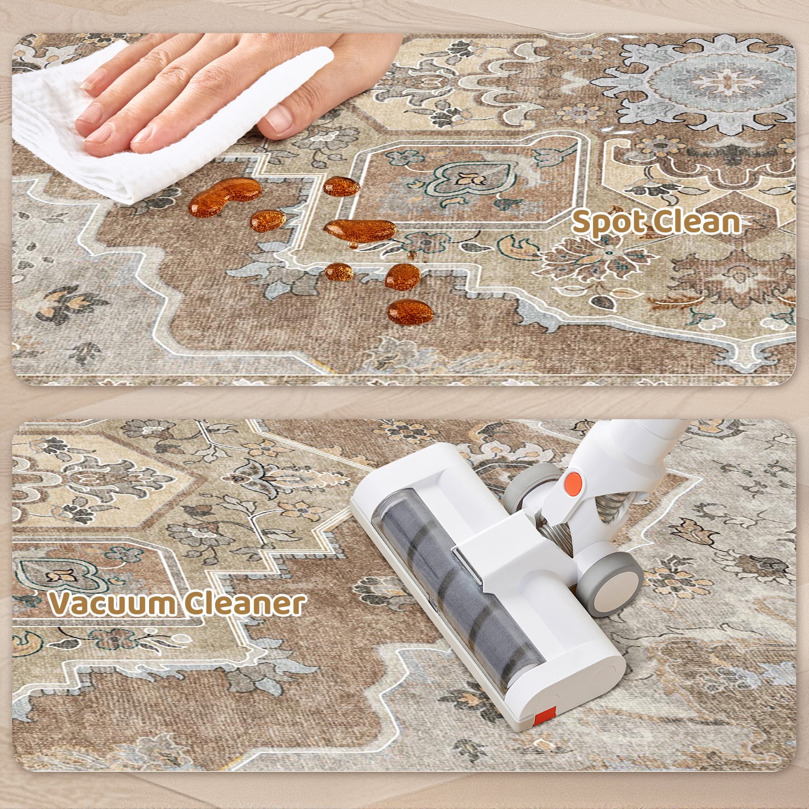 Toyoso 2x8 Runner Rug Vintage Medallion Washable Rug Cream Grey Low Pile Non Slip For Kitchen Hallway Laundry Room Entryway Home Decor Carpet