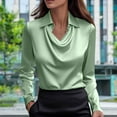thumbnail image 2 of Atogsazn Women's Silk Satin Blouse Casual Long Sleeve Tops Bussiness Work Shirt Tunic Tops Outfit Outerwear 02-Mint Green XXL Fashion, 2 of 6