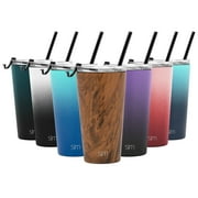 Simple Modern 16oz. Classic Tumbler Travel Mug with Clear Flip Lid & Straw - Coffee Vacuum Insulated Gift for Men and Women Beer Pint Cup - 18/8 Stainless Steel Water Bottle Pattern: Wood Grain