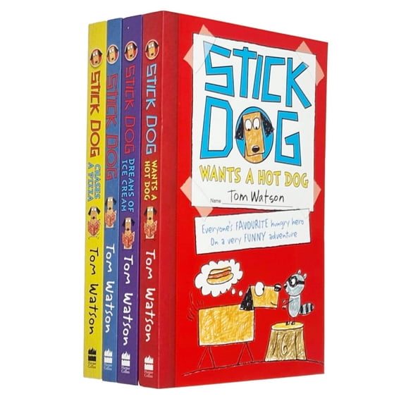 Pre-Owned Stick Dog Series Tom Watson Collection 4 Books Set (Stick Dog, Stick Dog Wants a Hot Dog, Stick Dog Chases a Pizza, Stick Dog Dreams of Ice Cream)