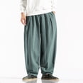 thumbnail image 3 of Men's Casual Loose Solid Color Linen Pants, Cotton Linen Wide Leg Harem Trousers Chinese Style for Bohemian Fashion and Comfort,Dark Green,3XL, 3 of 7