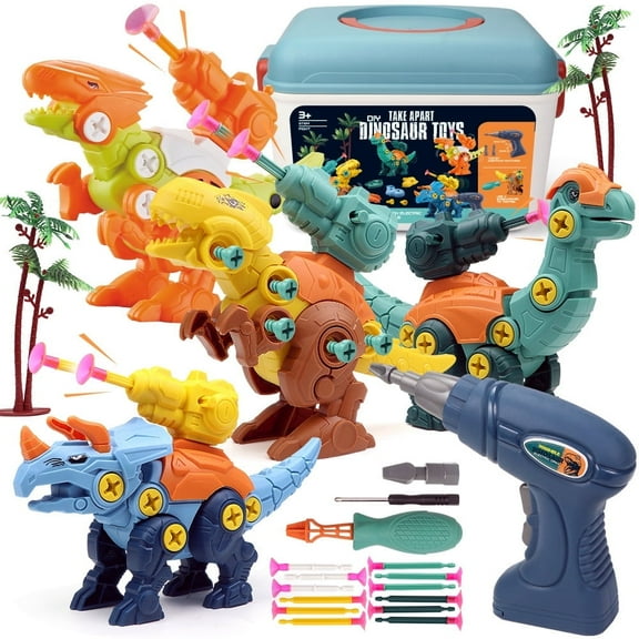 Baprem Take Apart Dinosaur Toys with Electric Drill, Dinosaur Educational Building Construction Toys for Toddlers Boys Girls Ages 3 