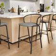 thumbnail image 2 of LeisureMod Ervilla Mid-Century Modern Wicker Bar Stool with Fabric Seat and Black Powder Coated Steel Frame, Grey, 2 of 12