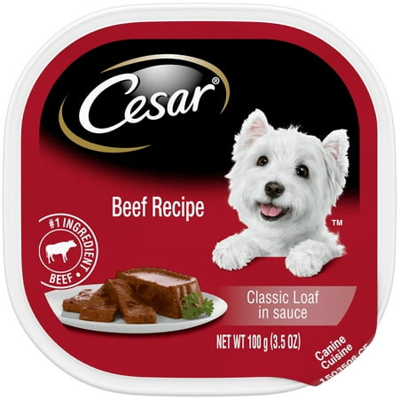 CESAR Soft Wet Dog Food Loaf in Sauce Beef Recipe, 3.5 oz. Easy Peel Trays