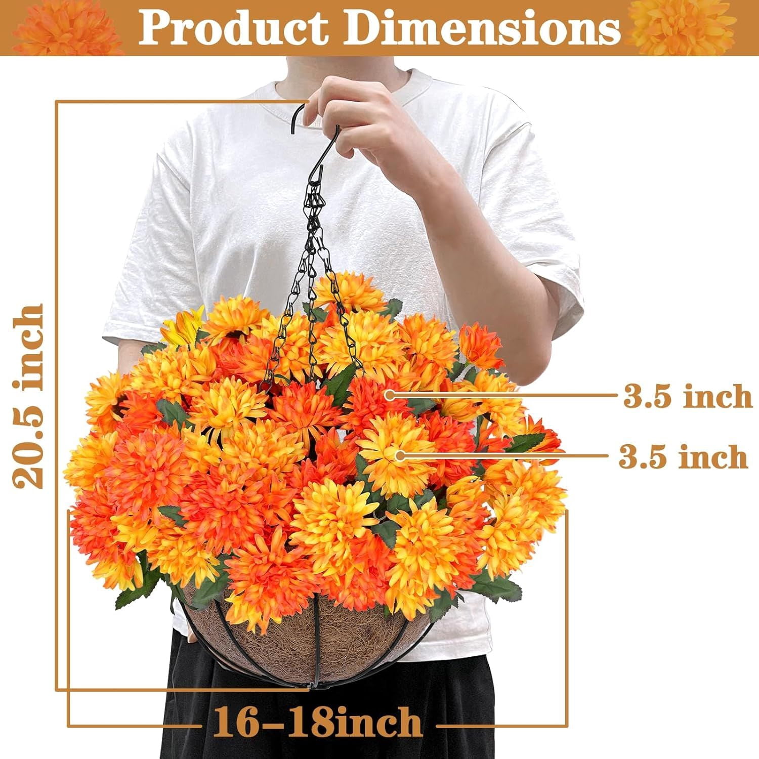 20 Inch Christmas Hanging Basket Decorations with 30LED Warm White & Multicolored Light, Remote Control, 8 Mode, Timer, Lifelike Scots Pine Bristles Hanging Christmas Decor