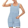 thumbnail image 5 of Antinious Women Stripe Print Spaghetti Strap Pocket Short Jumpsuit Summer with Soft Fabric, 5 of 5