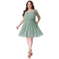 thumbnail image 3 of DARING DIVA Women's Plus Size Square Neck Ruffle Short Sleeve Midi Dress 2X Light Green, 3 of 6
