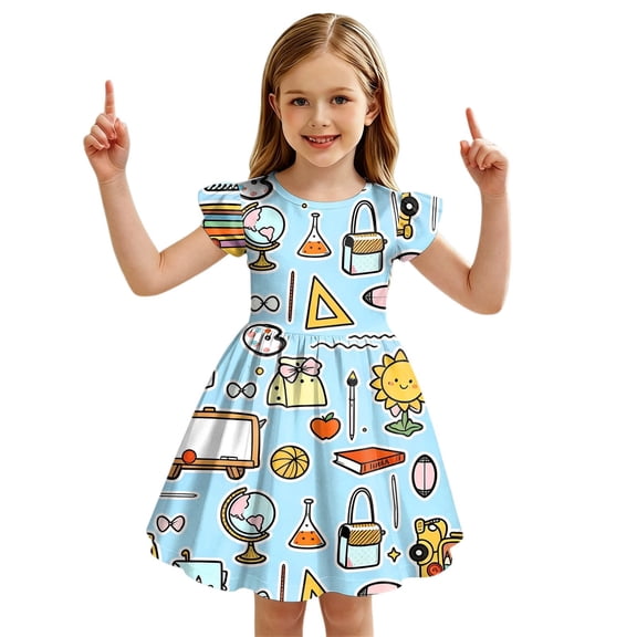 FYDUU Toddler Girls Back To School Dress Cute Print Sleeveless Summer Dresses Comfortable Casual Sundress First Day of School Outfit for Kids Girl 3-4 Years