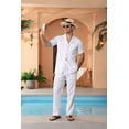thumbnail image 3 of Welanxin Men 2 Piece Beach Vacation Outfit,Lightweight Button Up Loose Shirt Elastic Waist Baggy Pants Suit, 3 of 10