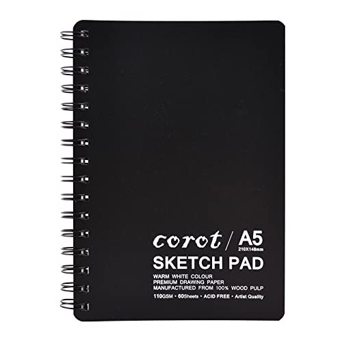 Cuaderno Bocetos MEMX, 5.5X8.5 120 Pág. (110gsm), Bloc Dibujo Espiral para Artistas, Cuaderno Notas Papel Duradero para Dibujar, Escribir, Pintar, Blanco