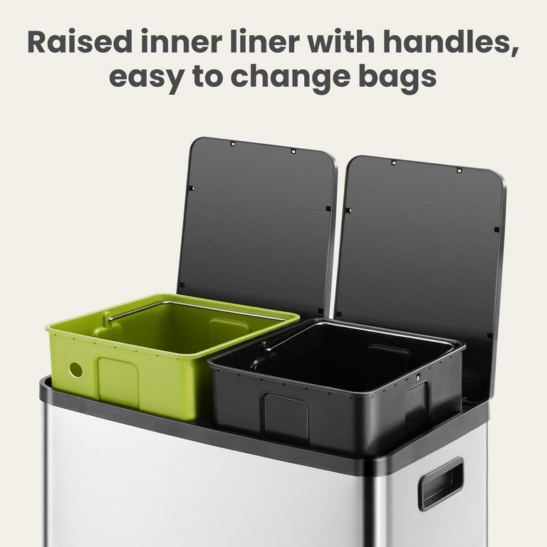 Simenmax 60L Dual Compartment Trash Can, Stainless Steel Sealed