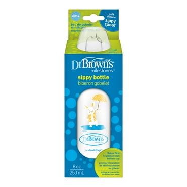 Dr. Brown’s® Milestones™ Narrow Sippy Bottle, 100% Silicone Soft Sippy Spout, 8oz/250mL, 6m+, Bunny, 1-Pack