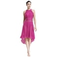 thumbnail image 1 of Xnihocha Costume de Danse Lyrique pour Femme Robe Asymétrique Froncée avec Strass Justaucorps à Jupe de Danse Moderne Rose Vif P, 1 of 7