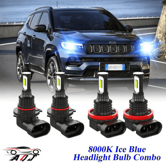 8000K Ice Blue LED Headlight Bulbs Combo Kit For Jeep Compass 2011-2022