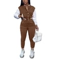 thumbnail image 1 of Mujeres Entrenamiento 2 Piezas Trajes Botón Abajo Color Bloque Patchwork Chaquetas Bodycon Pantalones Largos Chándal, 1 of 1