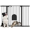 thumbnail image 1 of PawHut 30"-52" Extra Wide Pet Gate Barrier with Small Door, 35"H, Black, 1 of 10