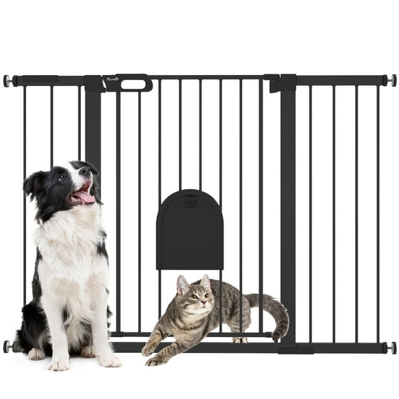 PawHut 30"-52" Extra Wide Pet Gate Barrier with Small Door, 35"H, Black