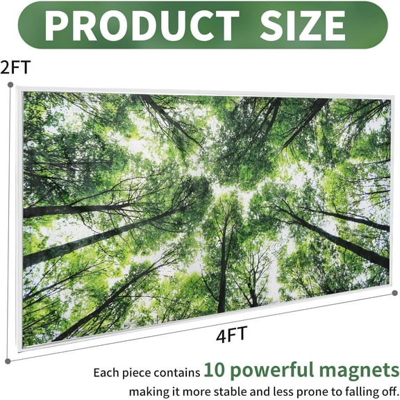 YUYAN-8 Pcs Fluorescent Light Covers for Ceiling Lights Classroom, Magnetic Light Filters, Fluorescent Light Diffuser Covers for Office, Hospitals, Home 4 x 2 Feet (forest)